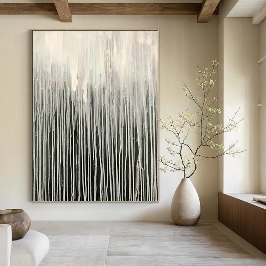 Grey - White Dripping Abstract Art for Living Room & Bedroom DLZ0480
