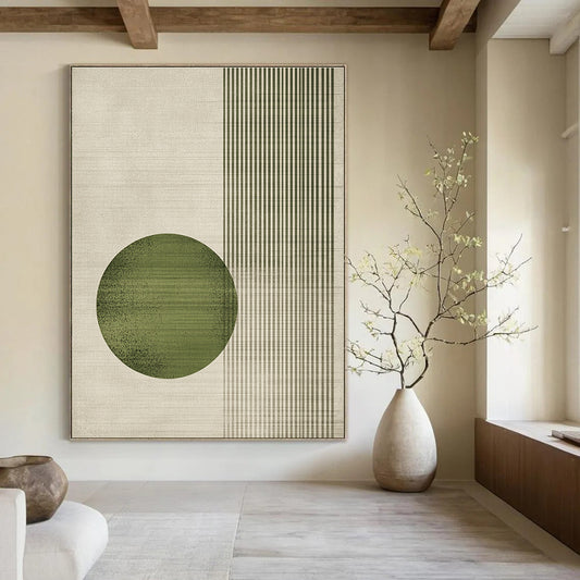 Green Circle and Stripes Art for Japanese - Inspired Home Decor & Nature - Themed Yoga Studio STSC1328