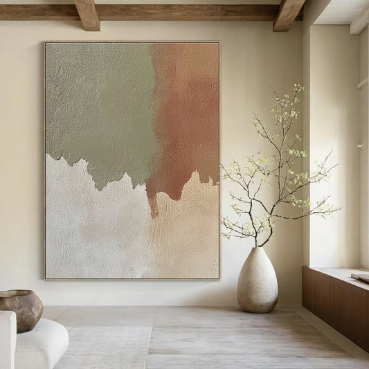 Green and Brown Color Block Abstract for Eco - Friendly Home & Botanical Art Space STSC488