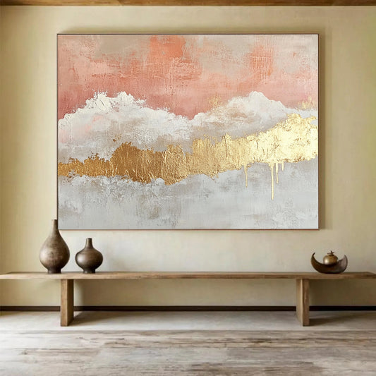 Pink - Gold Abstract Clouds Art for Bridal Suite & Chic Retail Store SC236