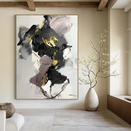 Black, Gray & Gold Abstract Art for Contemporary Dining Room & Urban Art Studio DLZ0822