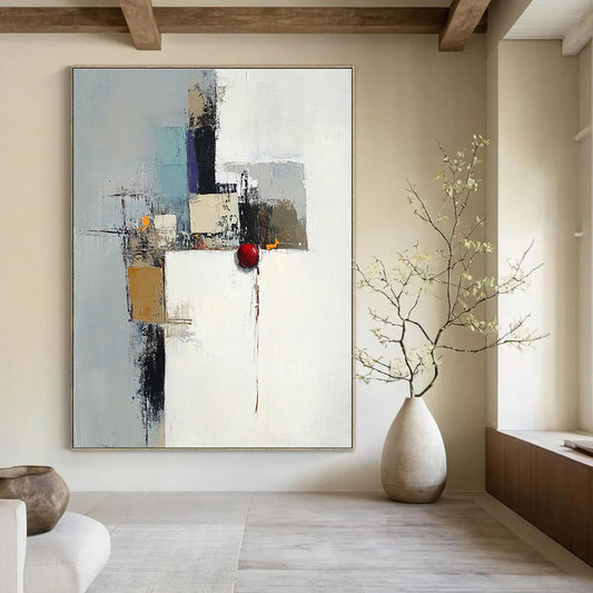 Mixed Media Abstract with Red Sphere for Contemporary Art Gallery & Eclectic Home STSC615