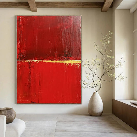 Red and Gold Minimalist Abstract for Luxury Home Entrance & Sophisticated Art Gallery STSC459