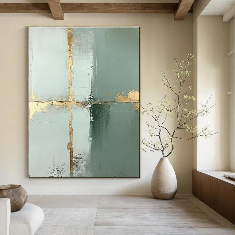 Gold and Green Abstract Cross for Luxury Hotel Lobby & Elegant Dining Room STSC428
