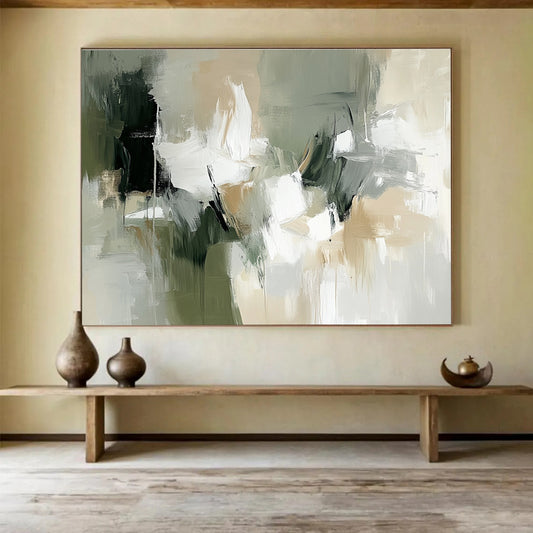 Gray - Green Abstract Composition Art for Minimalist Bedroom & Contemporary Spa SC219