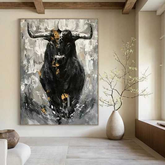 Black - Gold Bull Oil Painting for Living Room & Office DLZ0535