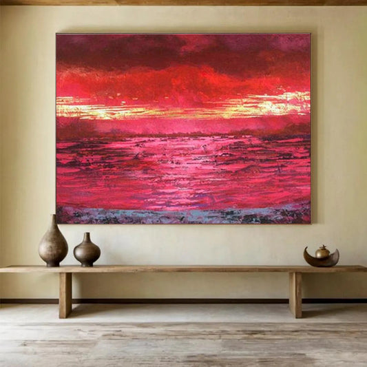 Red Sunset Abstract Art for Romantic Beachfront Restaurant Walls DLZ2575