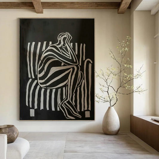 Striped Figure in Meditation Art for Yoga Studio & Minimalist Living Room DLZ0700