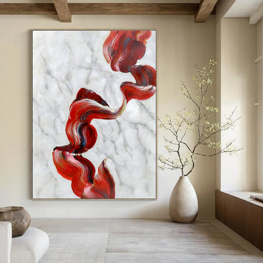 Red Ribbon Abstract Art for Living Room & Bedroom DLZ0485