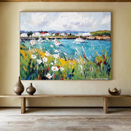 Coastal Harbor Scene Art for Nautical - Themed Restaurant & Seaside Home Dining Room SC527