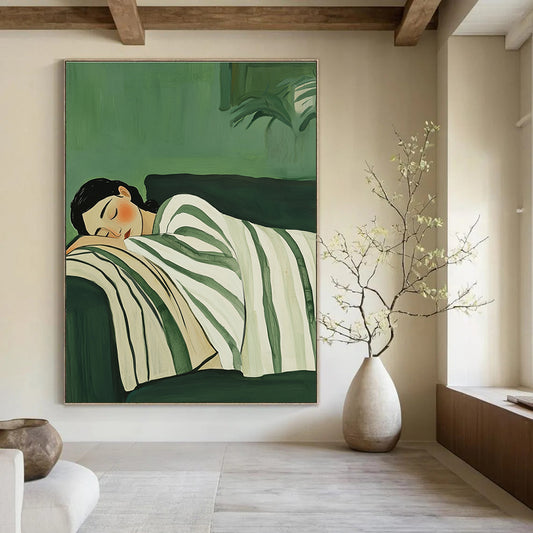 Sleeping Woman in Stripes for Serene Bedroom & Wellness Spa STSC1264