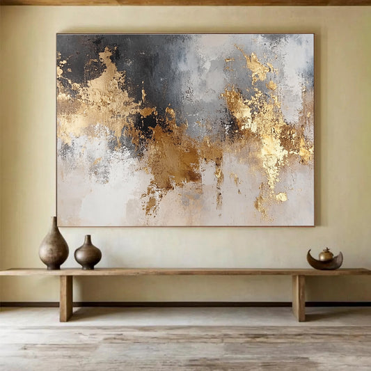 Gray - Gold Abstract Art for Luxury Hotel Lobby & Modern Office SC006