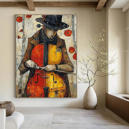 Cellist Figure Art for Bohemian Music Café & Eclectic Living Room DLZ2232