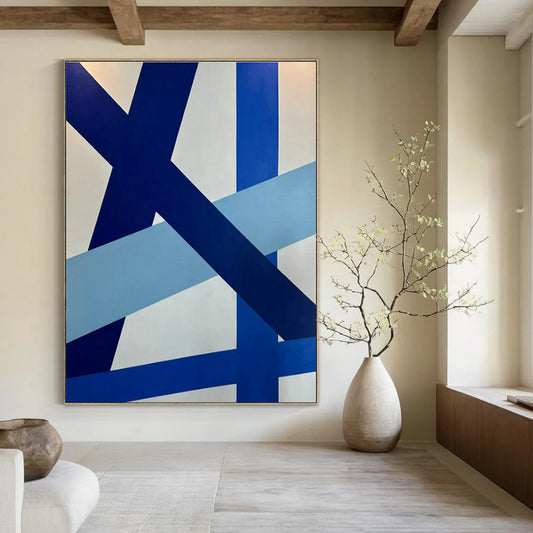 Blue - White Geometric Abstract Art for Modern Office & Contemporary Art Gallery DLZ1892