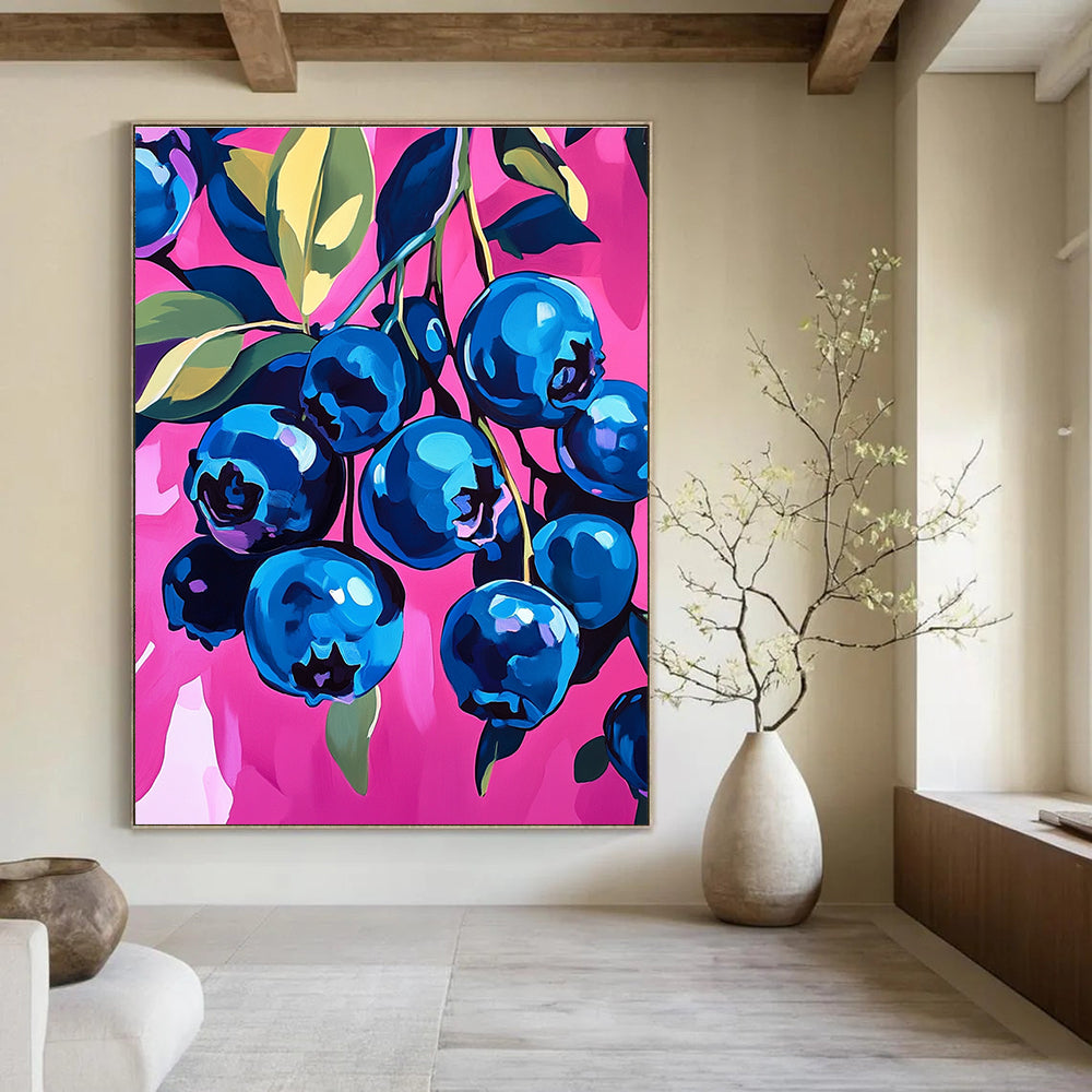 Blueberries on Pink for Gourmet Kitchen & Modern Fruit - Themed Café STSC1226