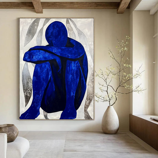 Blue Figure in Contemplation for Meditation Space & Thoughtful Library STSC922