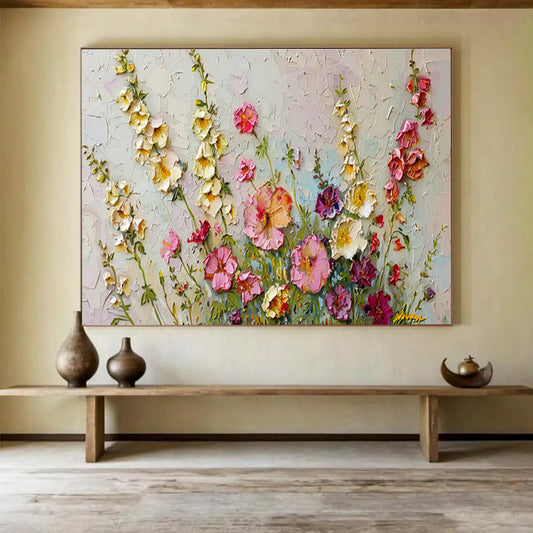 Colorful Floral Relief Oil Painting for Bohemian Living Room Corners DLZ2644