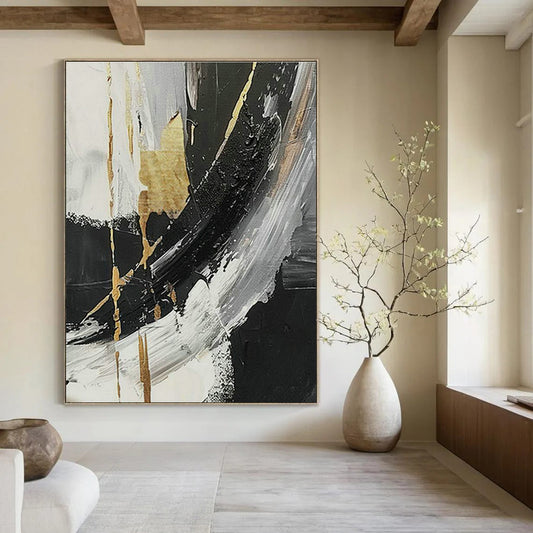 Black - Gold Abstract Art for High - End Restaurant Bar Areas DLZ0122