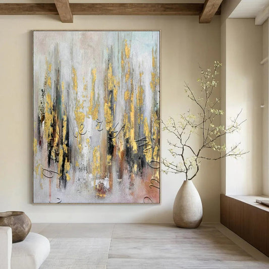 Gold - Veined Abstract Art for Event Venue & Glamorous Home Dining Room DLZ1778