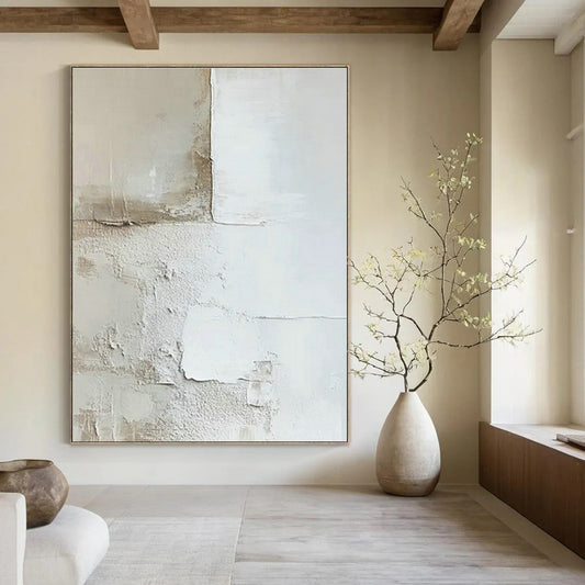 Light Brown - White Textured Abstract Art for Coastal Cottage Living Room & Wellness Retreat Lounge DLZ0984