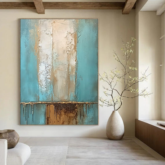 Teal and Gold Textured Abstract for Luxury Hotel Lobby & Art Deco - Themed Space STSC602