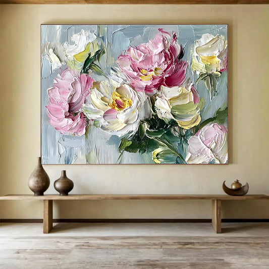 Textured Pink Blooms Art for Garden - themed Restaurant & Floral Shop SC125