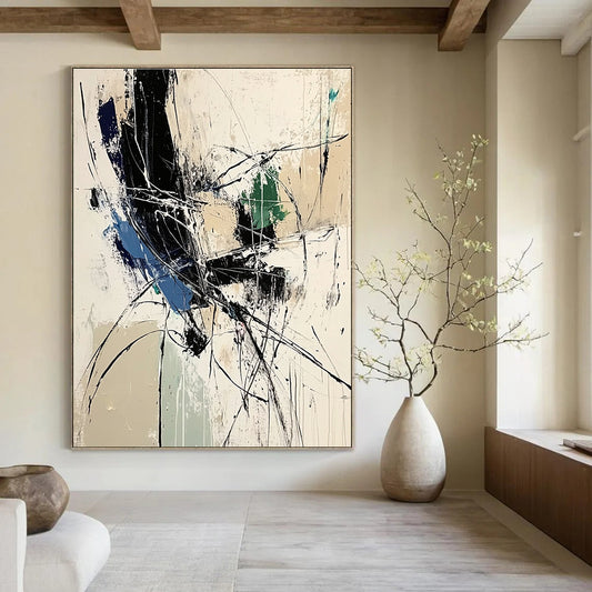 Dynamic Black and White Abstract for Contemporary Art Space & Minimalist Office STSC825