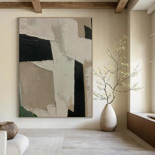 Beige - Black Geometric Art for Mid - Century Modern Home Hallways DLZ0189