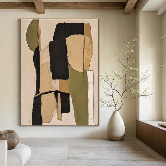 Green and Beige Collage Abstract for Rustic Home Office & Nature - Inspired Café STSC481