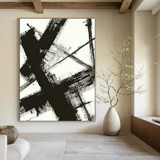 Black and White Ink Abstract Art for Minimalist Gallery & Zen - Inspired Home Study DLZ1592