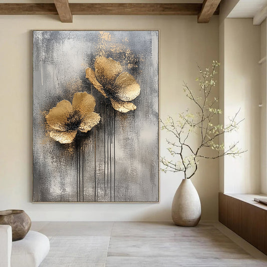 Gold Flower Textured Abstract for Luxury Hotel Suite & Sophisticated Home Dining Room STSC486