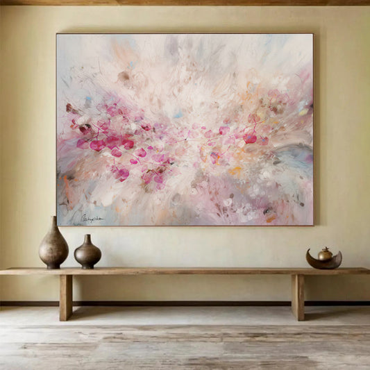 Pink Floral Abstract Art for Romantic Bedroom Decor DLZ2917