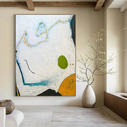 White - Orange - Green Abstract Art for Beach House & Home Sunroom DLZ1114
