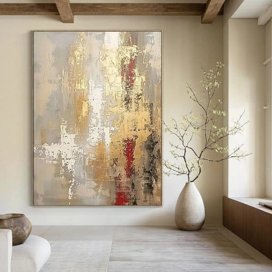 Gray - Gold - Red Abstract Art for Industrial Luxury Hotel & Modern Art Institute DLZ1919