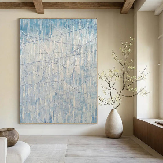 Blue - White Line Abstract Art for Minimalist Office & Modern Gallery DLZ0772