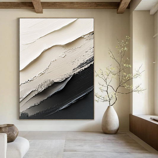 Monochrome Textured Waves Minimalist Art for Modern Office Reception & Contemporary Home Living Room STSC1470