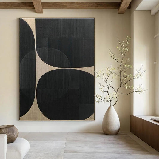Black - Beige Geometric Abstract for Mid - Century Modern Den & Architectural Studio DLZ0907