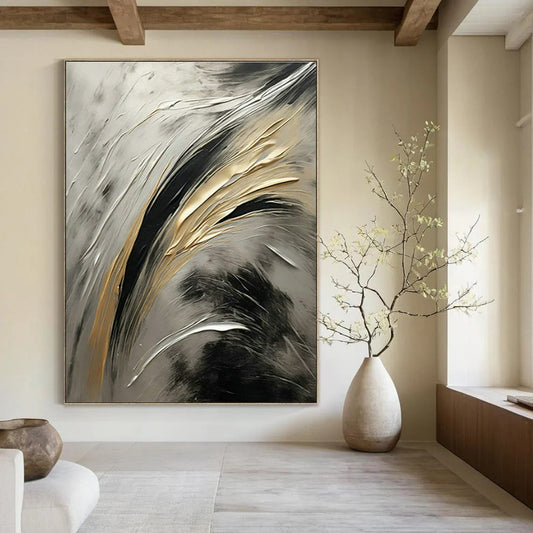 Gold - Silver - Black Abstract Art for Luxury Penthouse & High - End Art Event DLZ1719