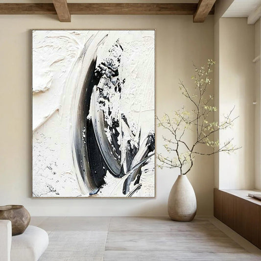 Black - White Textured Abstract Art for Minimalist Living Room & Modern Art Gallery DLZ1570