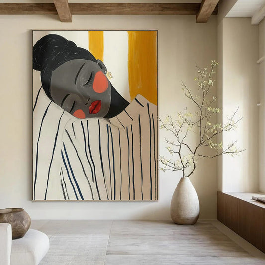 Sleeping Figure in Striped Top Art for Tranquil Bedroom & Wellness Retreat DLZ0704