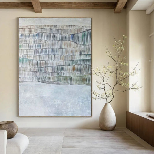 Textured Gray - White Wave Abstract Art for Minimalist Living Room & Art Gallery DLZ1050