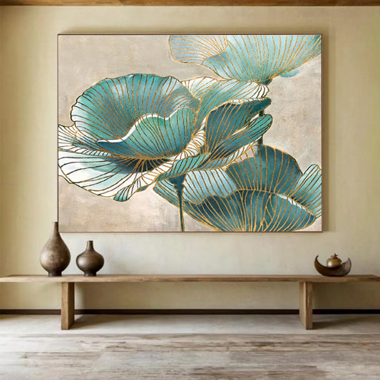 Blue - and - Gold Floral Pattern Art for Elegant Bathroom DLZ2812