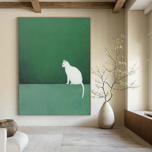 Solitary White Cat for Cozy Reading Nook & Pet - Lover’s Living Room STSC1249