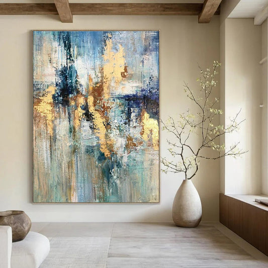 Blue - Gold Fusion Abstract Art for Luxury Hotel Lobby & Art Gallery DLZ0630