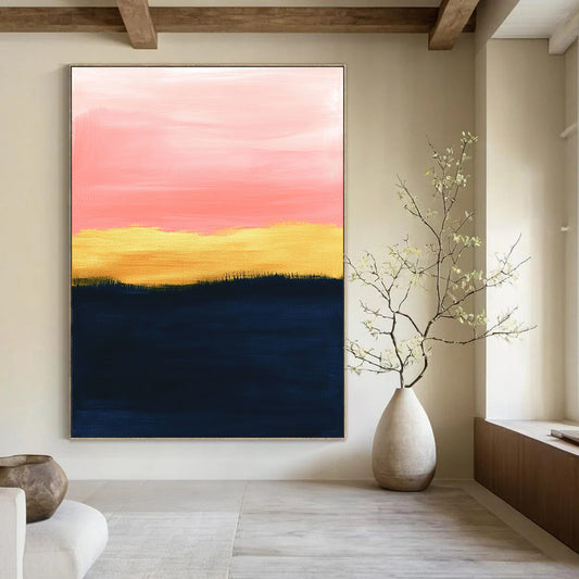 Pink and Gold Sunset Art for Coastal Home Living Area & Wellness Spa STSC1345