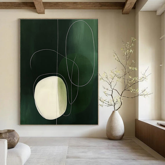 Green - White Line Abstract Art for Minimalist Living Room & Yoga Studio STSC131
