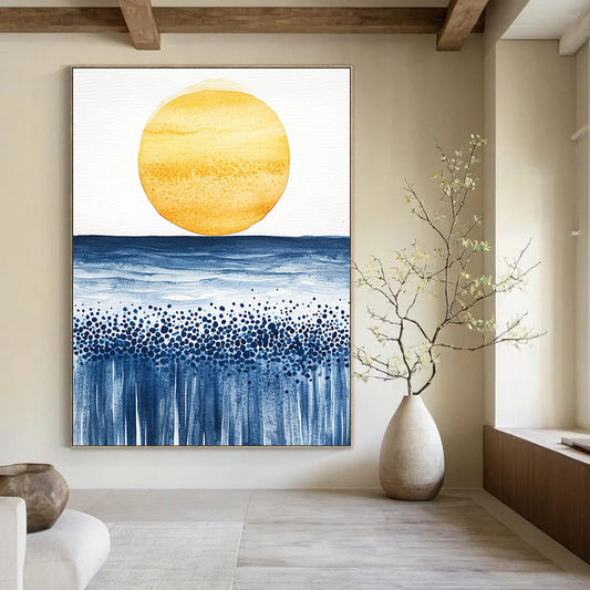 Sun and Sea Watercolor for Coastal Home Living Room & Relaxing Beach House STSC505