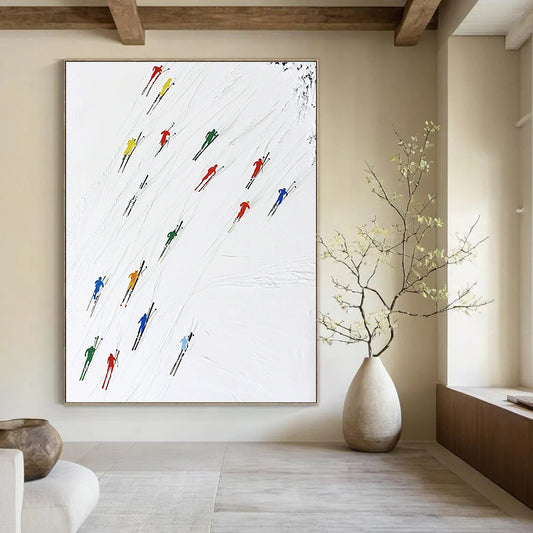 Colorful Skiers on Snow for Alpine Resort Lodge & Sports - Themed Art Gallery STSC986