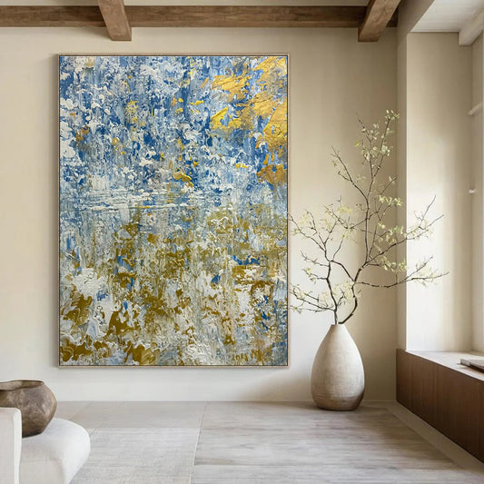 Blue & Gold Abstract Art for Luxury Hotel Lobby & Coastal Home DLZ2381