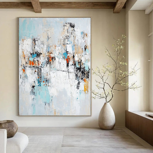 Light Blue Abstract Cityscape for Coastal - Inspired Home & Art - Centric Hotel Lobby STSC768